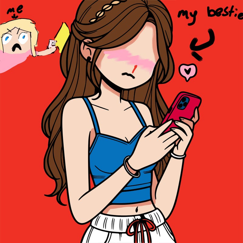 girl with crop top texting on her phone