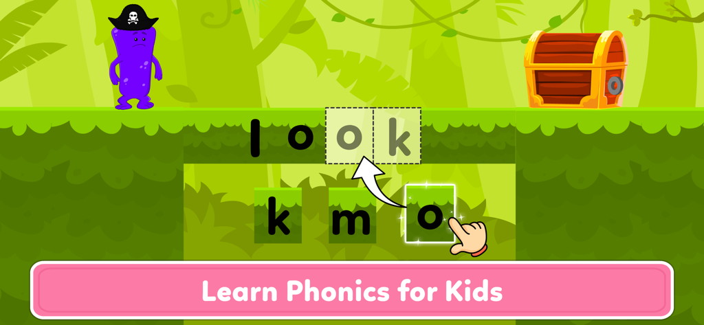 Gioco di ortografia educativo per bambini che mostra un'attività di fonetica da trascinare e rilasciare