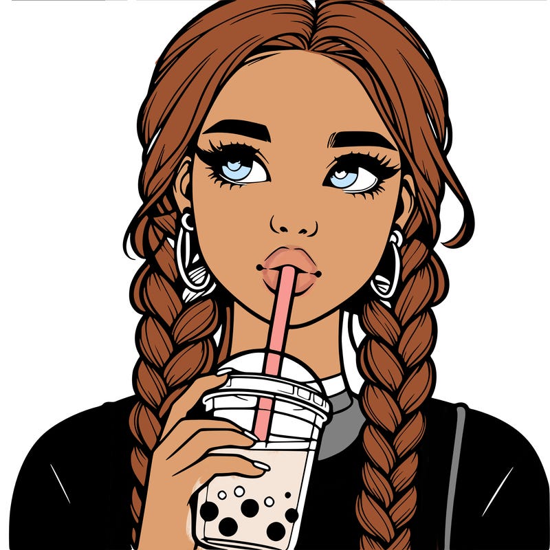 realistic girl with braided hair drinking boba