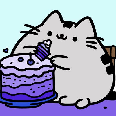 pusheen eating cake