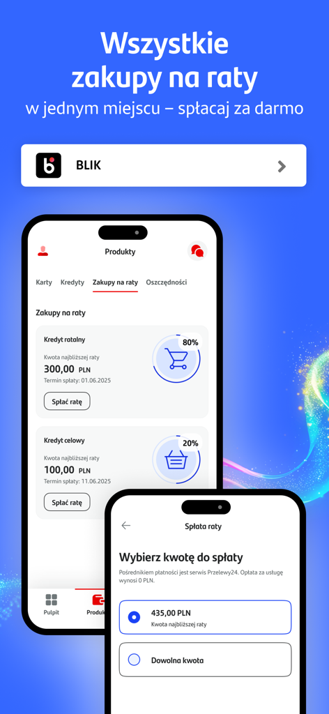 Santander Consumer Bank - Santander Consumer Bank App-Bildschirme, die Ratenkreditmanagement und Rückzahlungsoptionen in polnischer Sprache anzeigen