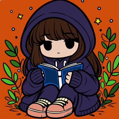 girl in oversized hoodie reading a book