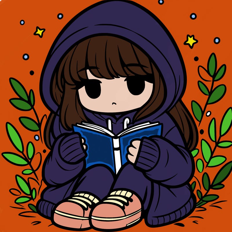 girl in oversized hoodie reading a book