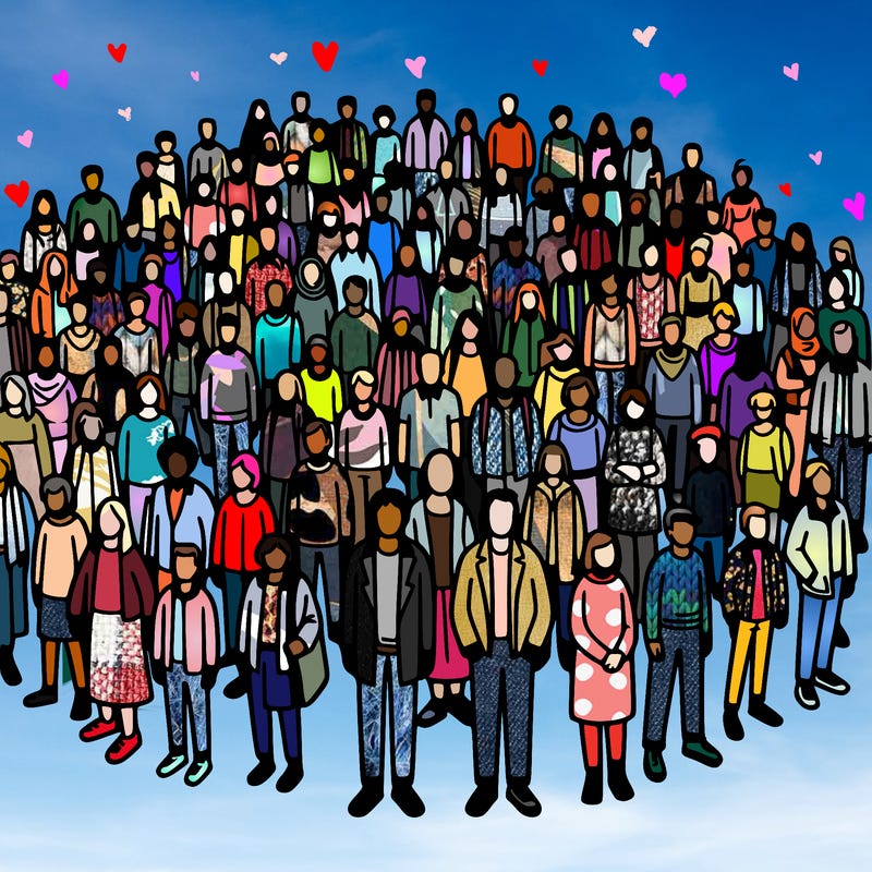 people in a big group