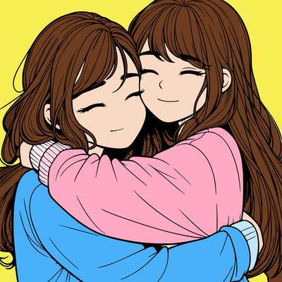realistic two girls hugging