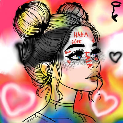 realistic girl with buns on the top of her head