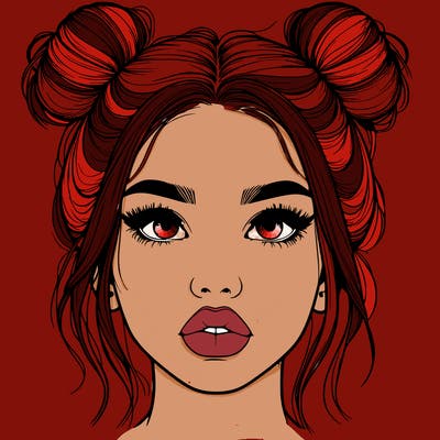 realistic girl with two buns on her hair and lips