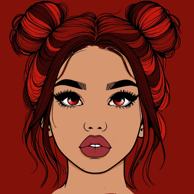 realistic girl with two buns on her hair and lips
