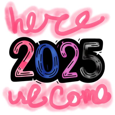 one line scrawled numbers sketch design “2025”