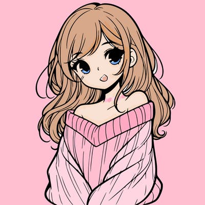 shy pretty girl wearing a sweater that is falling off one shoulder portrait