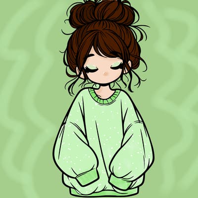 girl with baggy sweatshirt and messy bun