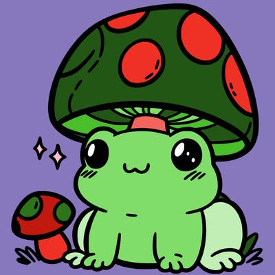 a cute frog with a mushroom hat
