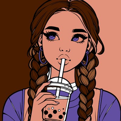realistic girl with braided hair drinking boba