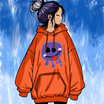realistic girl with a oversized sweatshirt on and a bun
