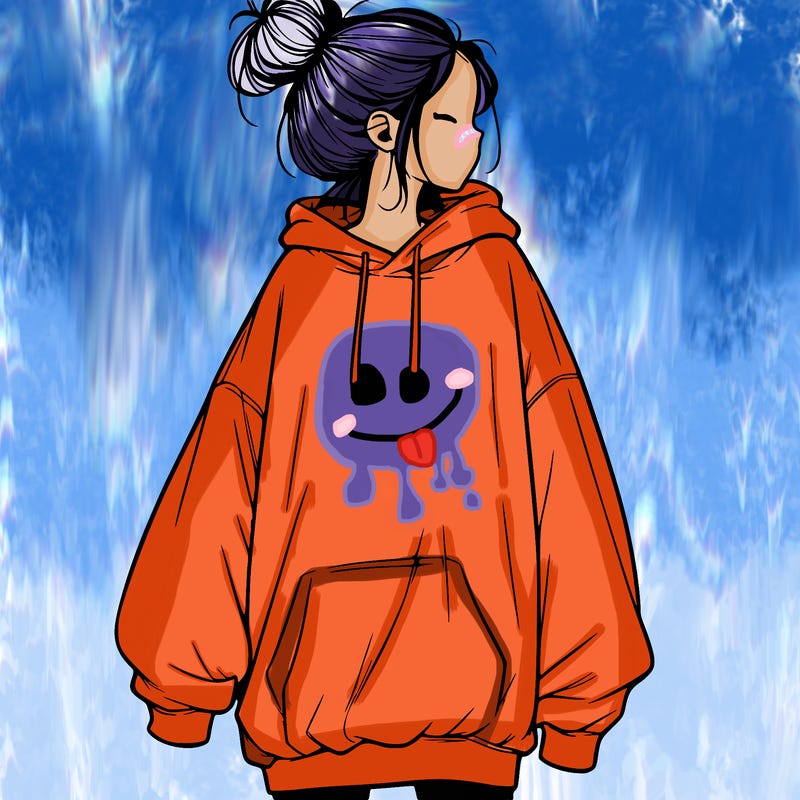 realistic girl with a oversized sweatshirt on and a bun