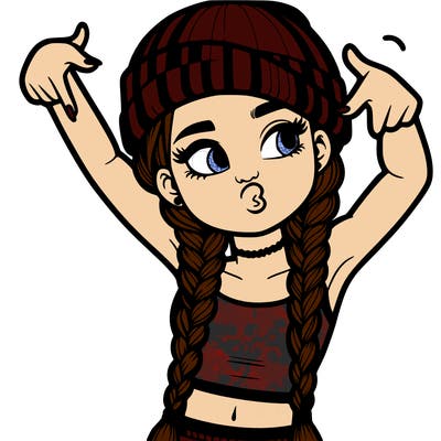 realistic teenage girl with braids and a beanie and crop top doing 🫶🏼