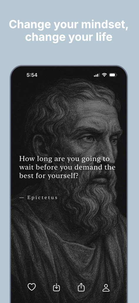 Rize Daily Motivation - A motivational quote by Epictetus on a minimalist background in the Rize Daily Motivation app
