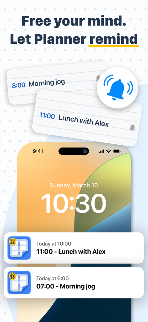 Planner: Daily, Weekly Diary - iPhone lock screen displaying scheduled task notifications and reminders from the Planner app