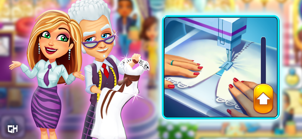 Fabulous - Wedding Disaster - Angela e sua mentora com um vestido de noiva apresentando uma sobreposição de minijogo de máquina de costura