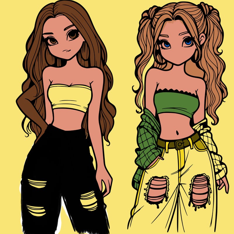 2 girls in crop tops and baggy jeans ripped