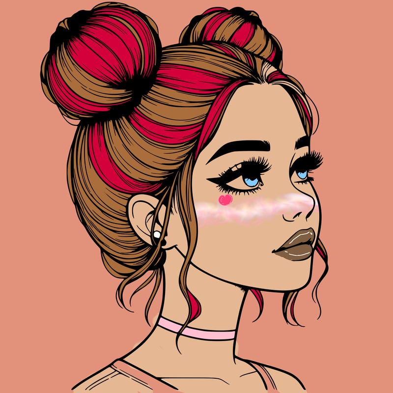 realistic girl with buns on the top of her head