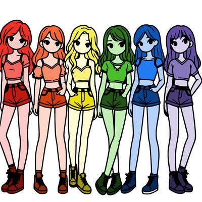 a group of girls wearing crop tops and shorts