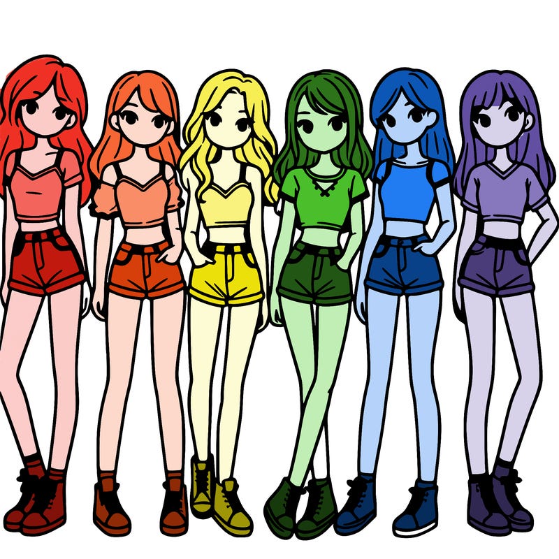a group of girls wearing crop tops and shorts