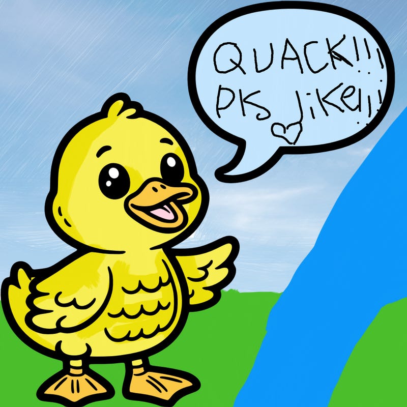 a duck with a word bubble