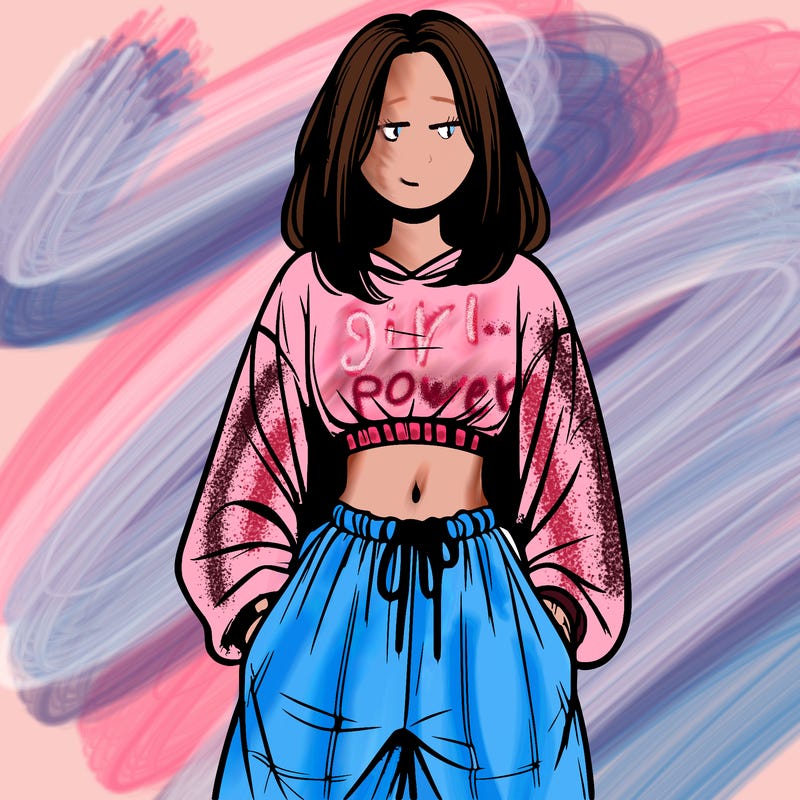 realistic girl faceless with baggy pants and a crop top