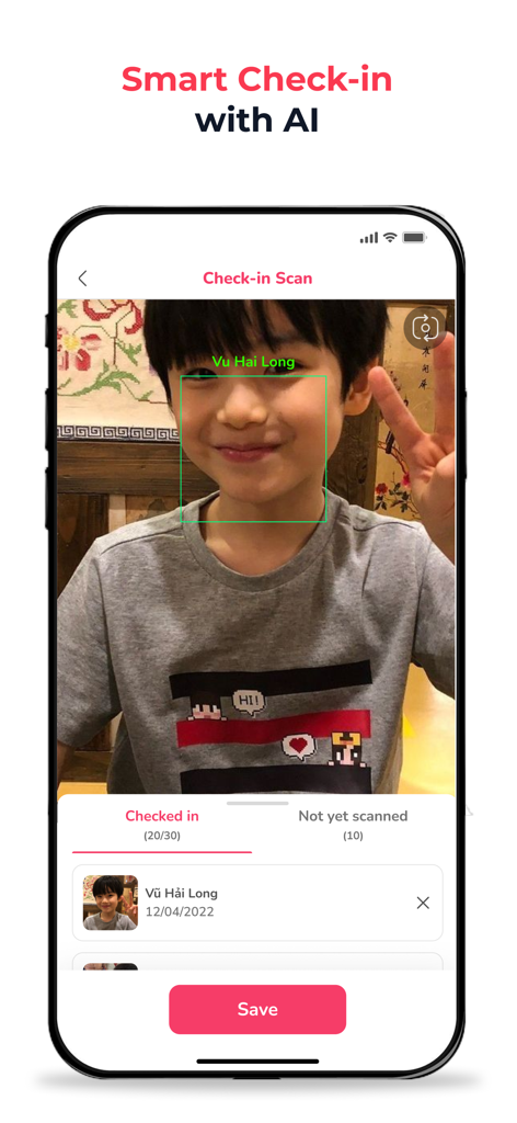 Monkey Class - Pantalla de registro inteligente con IA de la aplicación Monkey Class utilizando reconocimiento facial para la asistencia de estudiantes