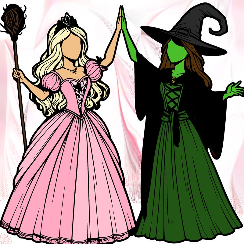 detailed realistic split of a princess and a witch