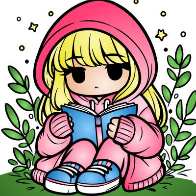 girl in oversized hoodie reading a book
