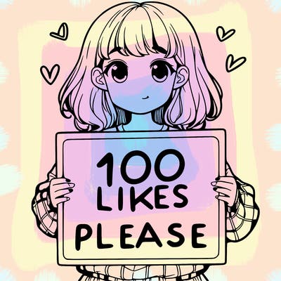 a girl holding a sign saying 100 likes please