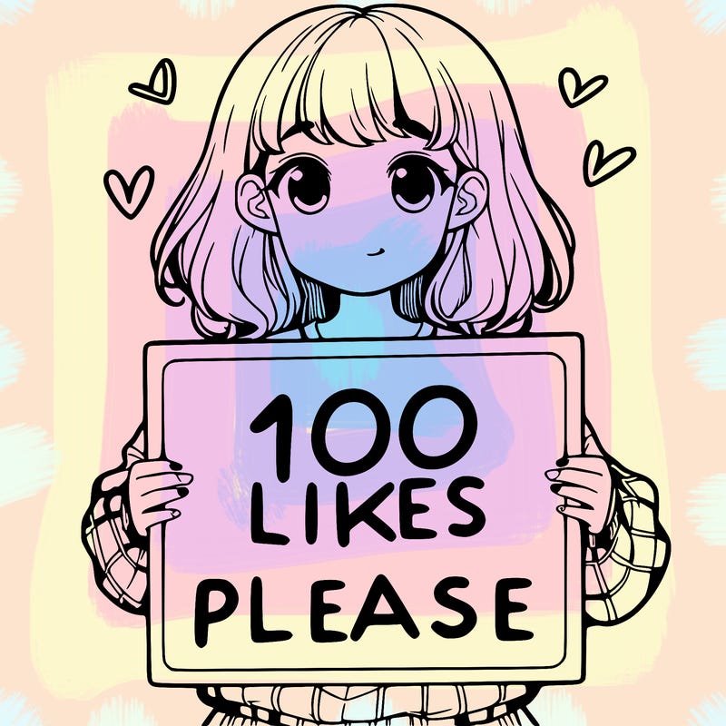 a girl holding a sign saying 100 likes please
