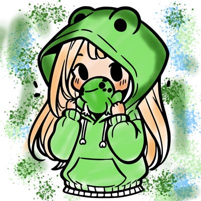 a girl holding a froggy hoodie