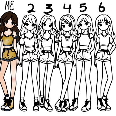 a group of girls wearing crop tops and shorts