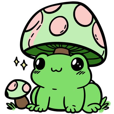 a cute frog with a mushroom hat