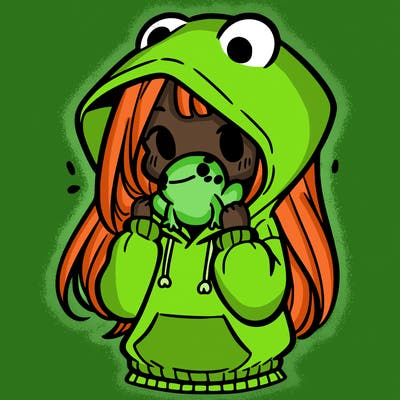 a girl holding a froggy hoodie