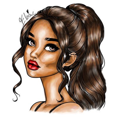 realistic girl with a ponytail on her hair and lips