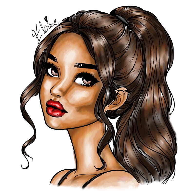 realistic girl with a ponytail on her hair and lips