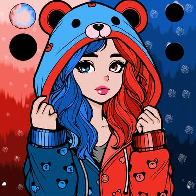 realistic girl in a animal pjs hoodie