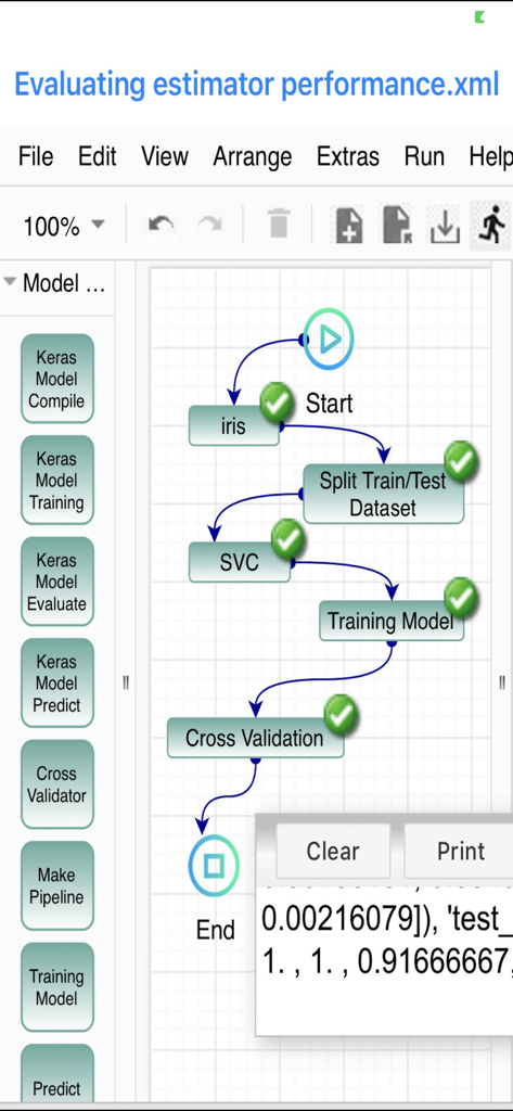Analyser - A visual machine learning workflow in the Analyser app showing steps for model training and evaluation
