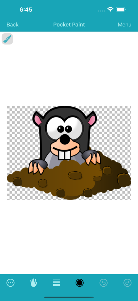 Pocket Code - A cartoon mole character being edited in the Pocket Paint tool of the Pocket Code app