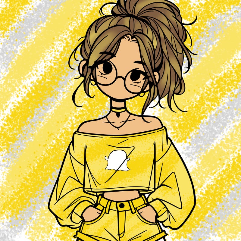 girl with a messy ponytail glasses a baggy crop top and jean shorts