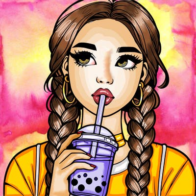 realistic girl with braided hair drinking boba