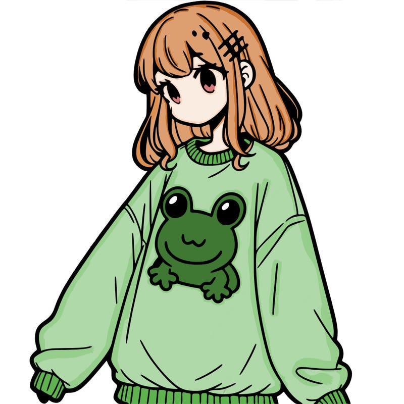 girl wearing frogging sweatshirt