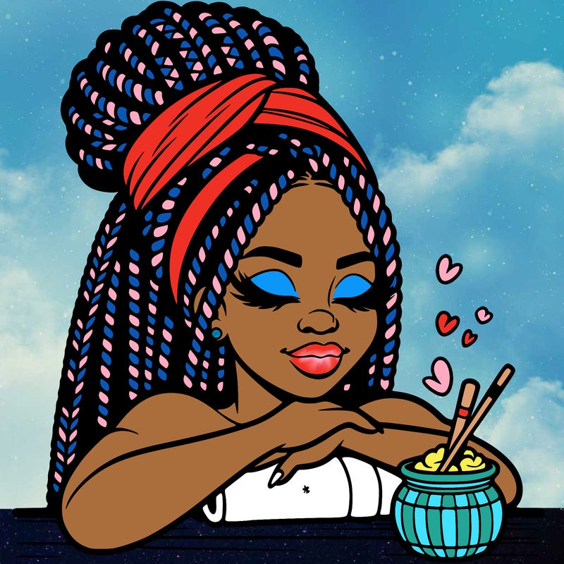 a black woman that looks realistic with braids tied in a bun having a self care day at the spa