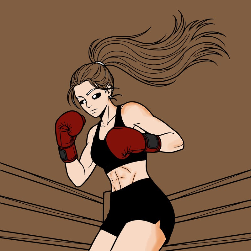girls who has her hair up into a ponytail boxing 🥊 long hair no freckles