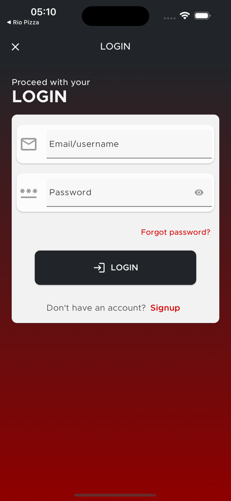 Login screen for the Maida Table Spread Indian restaurant app