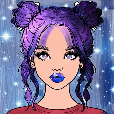 realistic girl with two buns in hair and lips